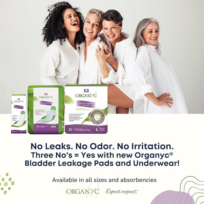 Organyc Certified Organic Cotton Pads for Incontinence, Certified Odor Control, Free from Perfumes, Dyes, Plastics, and Chemicals, Maximum, 64 Count