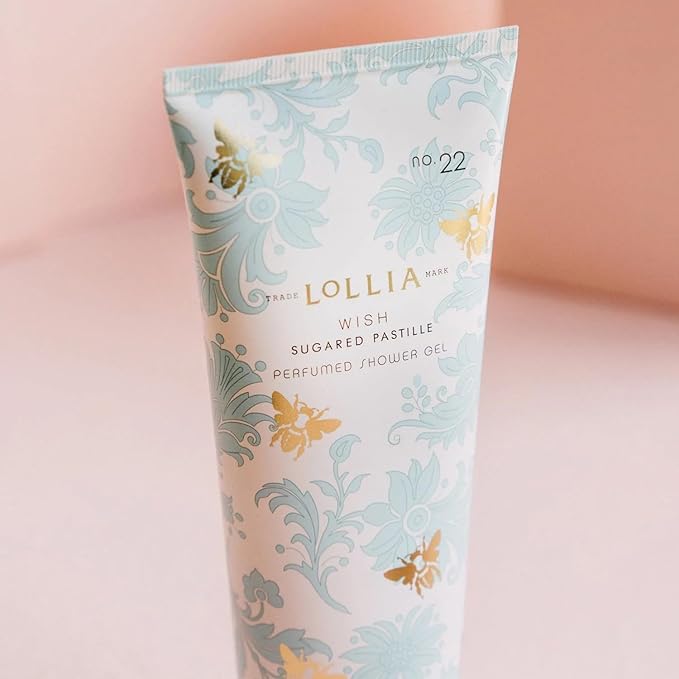 LOLLIA Wish Shower Gel, 8 fl oz, Vanilla Bean, Rice Flower, Jasmine Leaves, & Sugar Cane, Luxury Shea Moisture Hydrating Women's Body Wash, Delicate & Relaxing Scented Bath Soap for Self Care