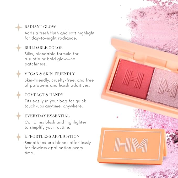 Mini Blush + Brighten Highlighter Duo, Lightweight Blendable Shimmer Blush, High Pigmented Makeup Powder Palettes, Cruelty Free - BoSS Babe