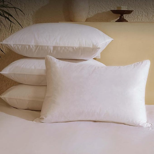 BHZ Goose Down Feather Pillow Queen Size Set of 4, Luxury Hotel Alternative Collection Bed Pillow for Sleeping Firm Soft Support for Side & Back Sleepers, White, 20x28 Inch