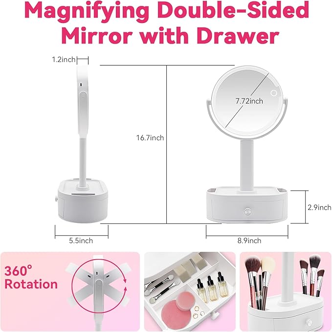 Makeup Mirror with Lights, 10X Magnifying Mirror with Light - 80 LED Vanity Mirror, 3 Color Modes & Stepless Dimming, Lighted Makeup Mirror with Magnification, Shatterproof & Stable Base