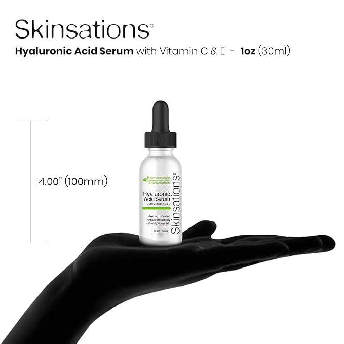 Skinsations - Hyaluronic Acid Serum for Face | Daily Moisturizer with Organic Botanical Extracts | Vitamin C, Vitamin E, Jojoba Oil, Witch Hazel, Green Tea Extract