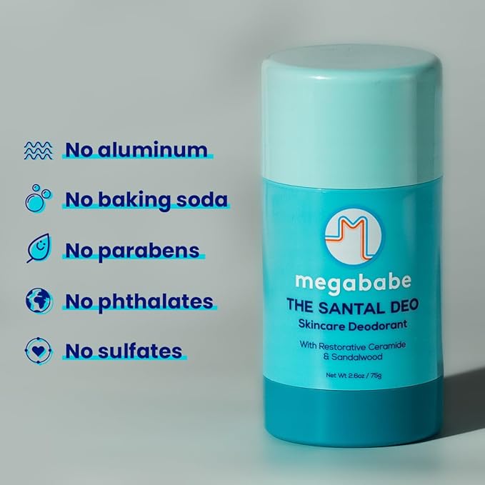 Megababe Skincare Deodorant - The Santal Deo with 72 hour Odor Protection | Restorative Ceramide & Sandalwood | Aluminum-Free, All Natural | 2.6 oz