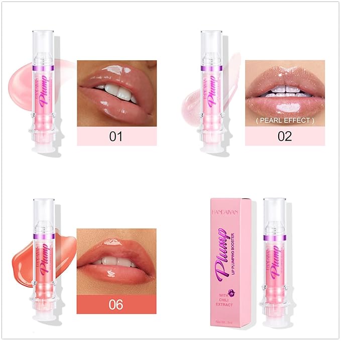3 Colors Lip Plumping Booster, Spicy Lip Plumper Gloss Lip Plumping Oil, Ultra-Hydrating Nourishing Plump and Pout Lip Plumper, Glossy Finish Fuller Natural Lip Makeup Mother's Day Gifts-01#02#06#