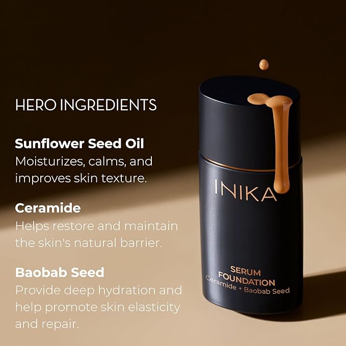 Organic Serum Foundation | Vegan, Buildable Coverage, Weightless Second Skin Feel, Transfer Proof with Skincare Ingredients in Sustainable Packaging. Daring 25ml