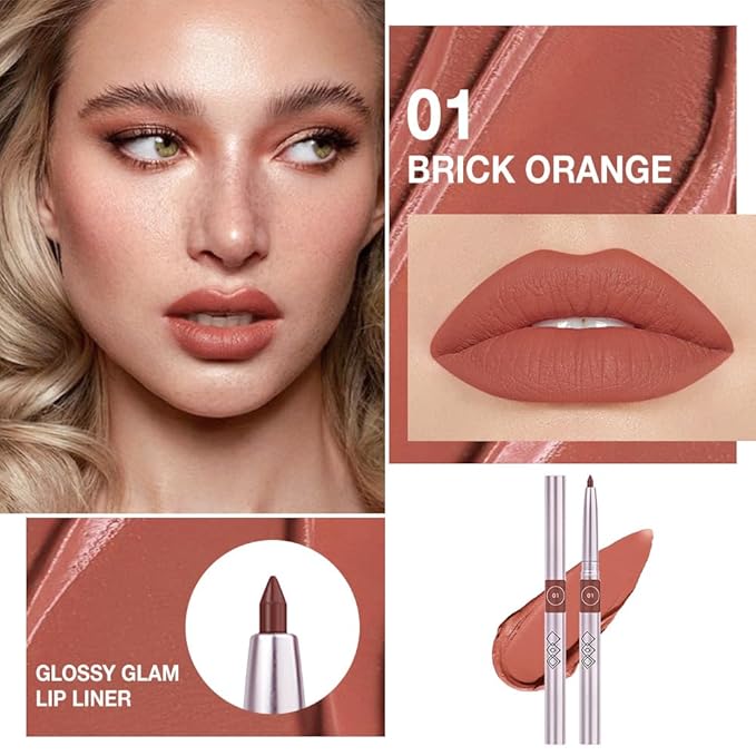 Retractable Lipliner Pencil Waterproof Makeup for Lip Liner and Eye Liner, Smooth and Creamy, Long Lasting Matte Finish, Vegan Beauty, Matte Velvet Pigmented Lip Liner, (01#Cream Orange, 1)