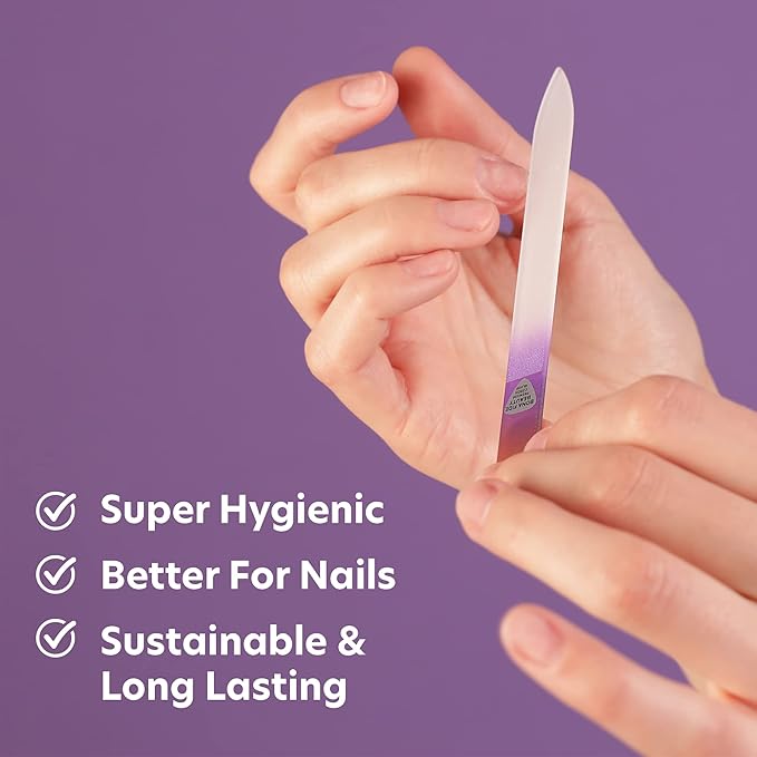 Bona Fide Beauty - Premium Czech Glass Fingernail File with Case - Gentle, Durable & Professional Manicure Tool - Beauty Gift for Women (Gold Violet)