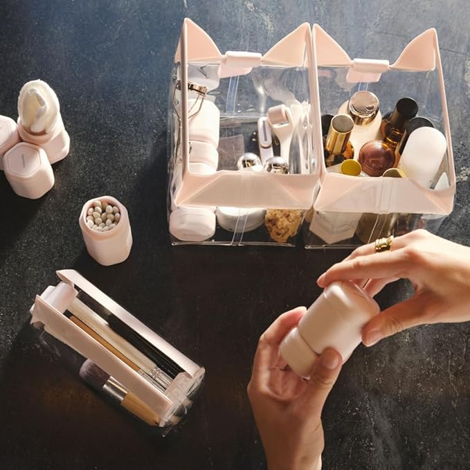 Cadence Parcel - Clear Dopp Kit with Magnetic Closure - Durable and Leak-Resistant Travel Toiletry Kit - Modular Design - Hygiene Bag for Travel Essentials - 2 Qt - Pebble