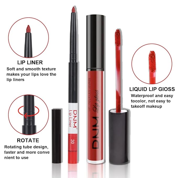 2pcs Matte Ruby Red Lip Liner and Lipstick Makeup Set, Berry Colored Lipstick 24H and Lip Liner Set Matt Ink Liquid Lips Make Up Waterproof Long Lasting High Impact Color Lip Gloss Set (#30)