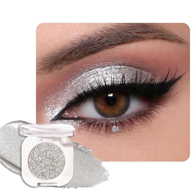 Single Glitter Shimmer Sparkle Eye shadow Palette Makeup, Slive Glitter Eyeshadow for Women, Pigmented Waterproof Sombras Para Ojos, Vegan, Talc, Paraben & Cruelty Free, 12