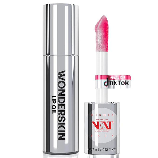 Wonderskin Lip Oil Rehab Serum - Color Changing Lip Oil from Clear to Pink - PH-activated, Non-sticky & Hydrating Tinted Serum for Dry Lips (Kissed)
