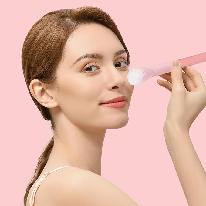 MSQ Make Up Brushes 8Pcs Powder Brushes Synthetic Hair Makeup Brush Set for Blending Stippling Eyeshadow Eyeliner Concealer Nose Shadow, Peach