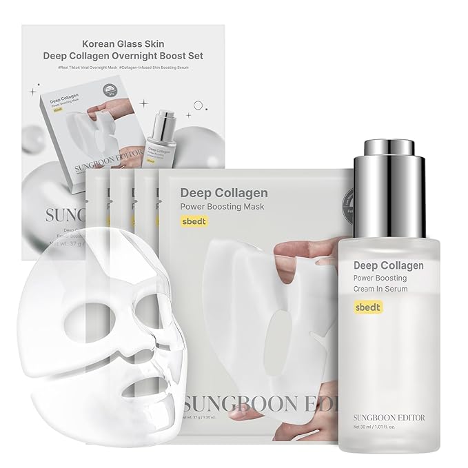SUNGBOON EDITOR Deep Collagen Boost Set | Collagen Face Mask & Serum for Face, Real collagen 2,160,000ppb, Volufiline, Glass Skin, Skin Elasticity, Volumizing, Korean Skin Care, 37gx4ea & 1.01fl.oz