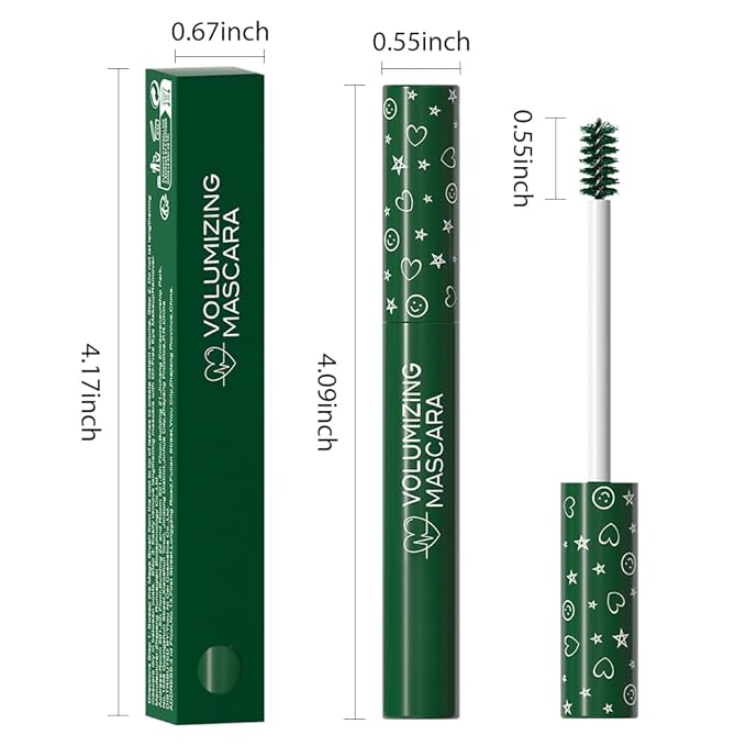Green EyeLashes Mascara, Waterproof Long lasting Charming Voluminous Cruelty Free Vegan Green Eye Makeup, Mmascara Waterproof