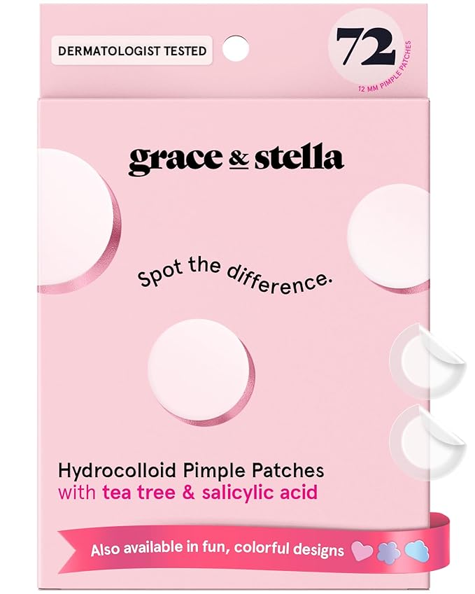 grace & stella Award Winning Pore Strip Pimple Patches for Face - Hydrocolloid Acne Patches for Shrinking Zits, Whiteheads - Spot Stickers - Dermatologist-Tested, Vegan (Invisible, 72 Count)