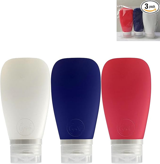 Travel Bottles for Toiletries, TSA Approved 3 oz Leak Proof Silicone Soft Refillable Squeeze Travel Size Containers BPA Free for Air Travel, Shampoo, Conditioner, Oils, Patriotic (Red-White-Blue)