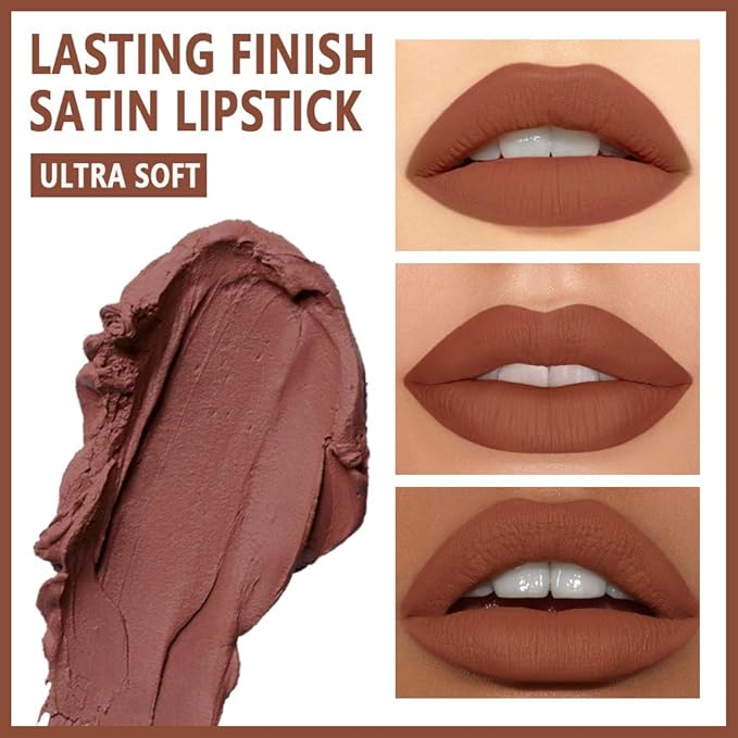 Red Brown Matte Cream Lipstick,Velvet Waterproof Long Lasting Smudge Proof for Women Lip Stick,Magic Lipstick 24 Hours Original Lip Liner Makeup,labiales mate 24 horas originales,Vegan,1 Count