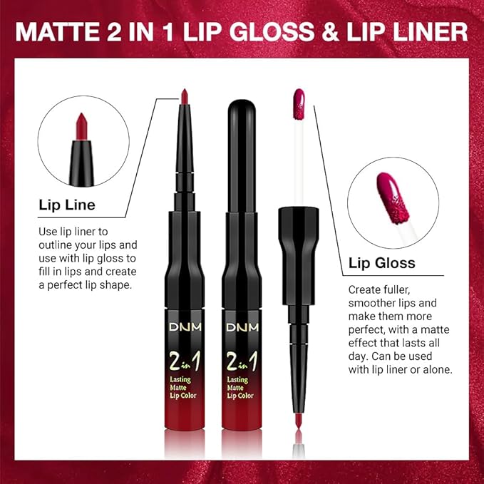 1Pcs 2 in 1 Ruby Red Matte Lip Liner and Liquid Lipstick Stain Makeup Set for women, Ruby Red Long Lasting Smudge Proof Lip Tint Matte Finish Lip Gloss for All-Day Color Hold Easy to Use 58#