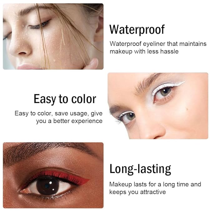 evpct 3Pcs Black & Red & White Gel Glitter Matte Metallic Eyeliner Pencils Set for Women Waterproof Smudge Proof lapiz de ojos delineador de ojos contra el agua Eye Liner Makeup 01 14 22