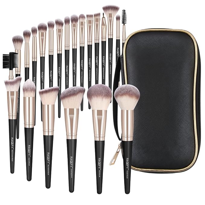 MAGEFY Makeup Brushes, 22 Pcs Professional Premium Synthetic Makeup Brush Set with Case, Foundation Eyeshadow Brush Travel Make up Brushes Set (Blackgold)