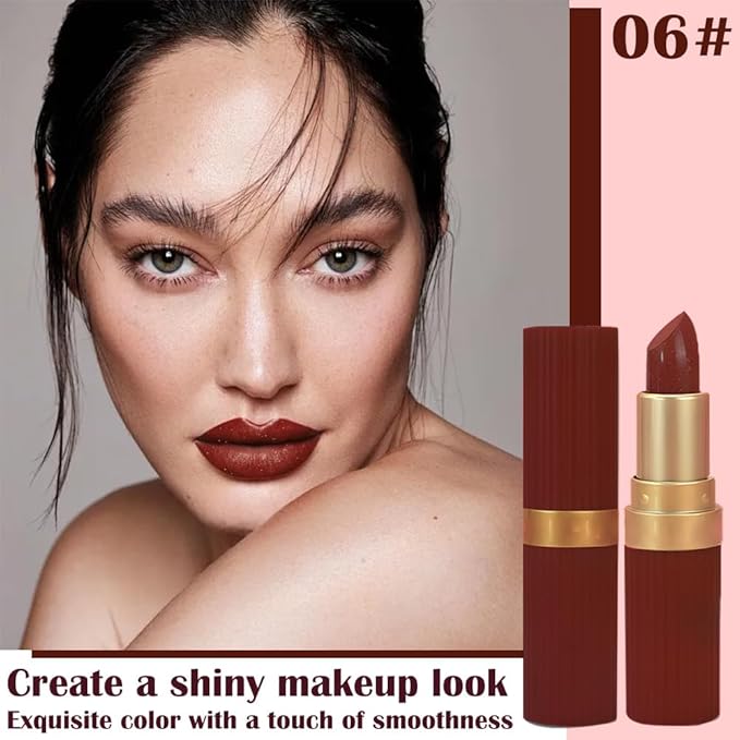 Brown Metallic Lipstick for Women,Lightweight Shimmer Frosted Lipstick,Glitter Lip Gloss Stain Long Lasting Waterproof Smudge Proof 24 Hour Full Coverage Lip Makeup,Vegan