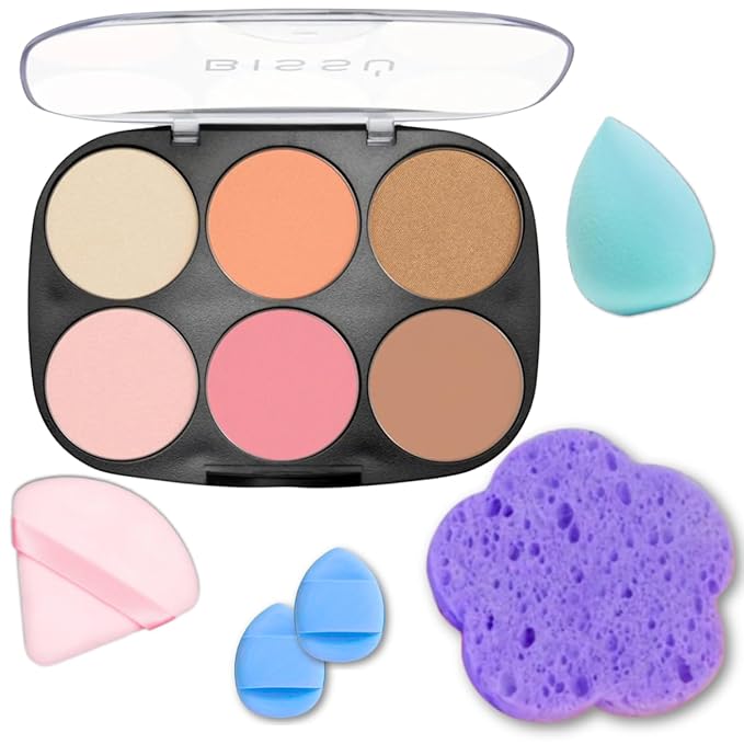Makeup Kit Bissú 6‑Color Palette + Velvet Puff + 2 Finger Puffs + Makeup Sponge + Exfoliating Sponge (4 Styles) (02 La de Cajón)