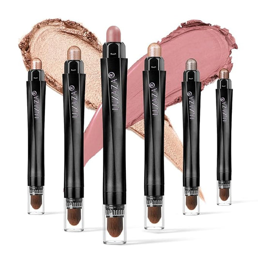 6PCS Cream Eyeshadow Stick Makeup Sets, Metallic And Matte Shimmer Eye Shadow Eye Brightener Stick Pencil Crayon, A01-Brown Neutral