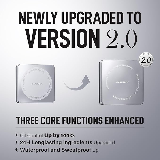 CARSLAN Black Magnet Soft Focus Pressed Powder+Liquid Powder Makeup Setting Spray, 24H Oil Control, Waterproof, Longwear Face Set Combo