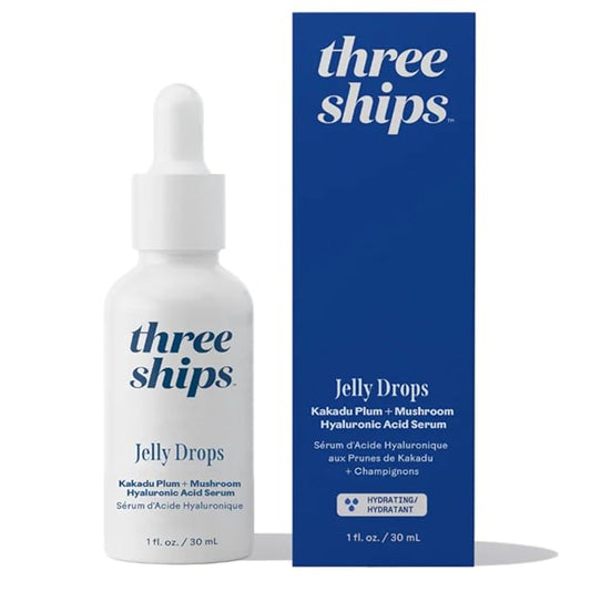 Three Ships - Jelly Drops Kakadu Plum + Mushroom Hyaluronic Acid Serum | Hydrate, Replenish, Plump Skin | Cruelty-Free, Vegan, Paraben-Free, Sensitive Skin Safe (1 fl oz | 30 mL)