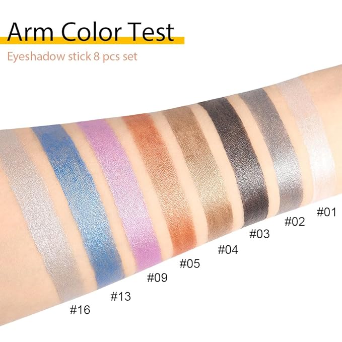 8Pcs Cream Eye Shadow Brightener Sticks Set for Eyes, Pearl White Smokey Black Gray Khaki Royal Blue Violet Purple Silver, Halloween Makeup, Matte Shimmer Eye Shadow Pencil Pen Crayon Waterproof 01