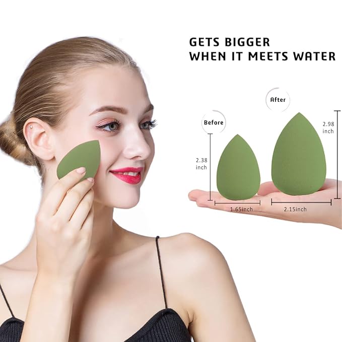 5 Pcs Makeup Sponges Set - 4 Beauty sponges Blending Blenders with 1 Holder and Egg Case, Flawless for Cream, Powder and Liquid (Pink) (Green)