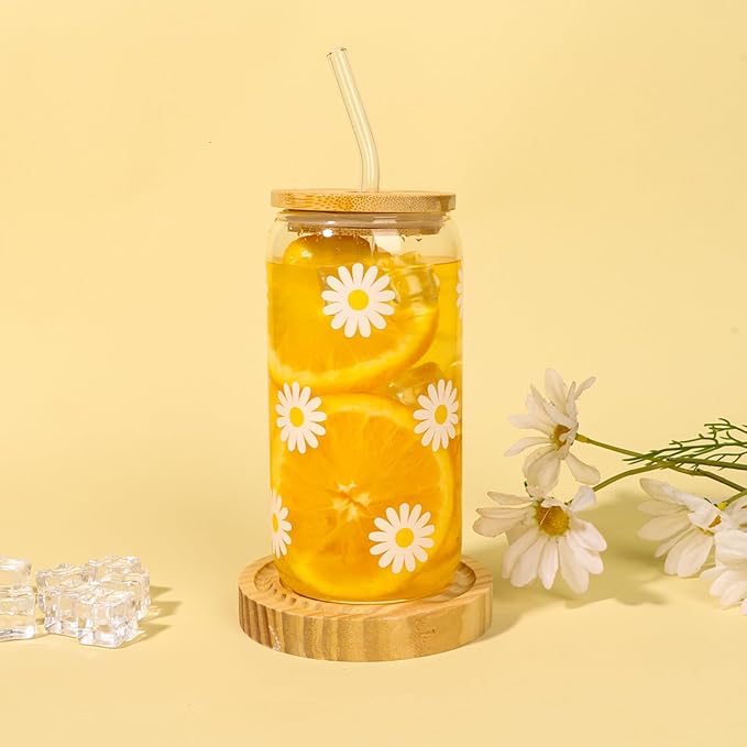 Gifts for Teen Girls, Sister, Girlfriend, Daughter, Her, Happy Birthday, Christmas, Valentine's Day, Ideas Cute Daisy Aesthetic Glass Cups Gifts