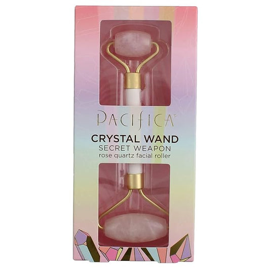 Pacifica Rose Quartz Facial Roller Massager – Crystal Gua Sha Skincare Tool for Face, Eyes & Neck – Cooling Stone Face Massager for Wrinkles, Fine Lines, Puffiness – Self Care Beauty Gift