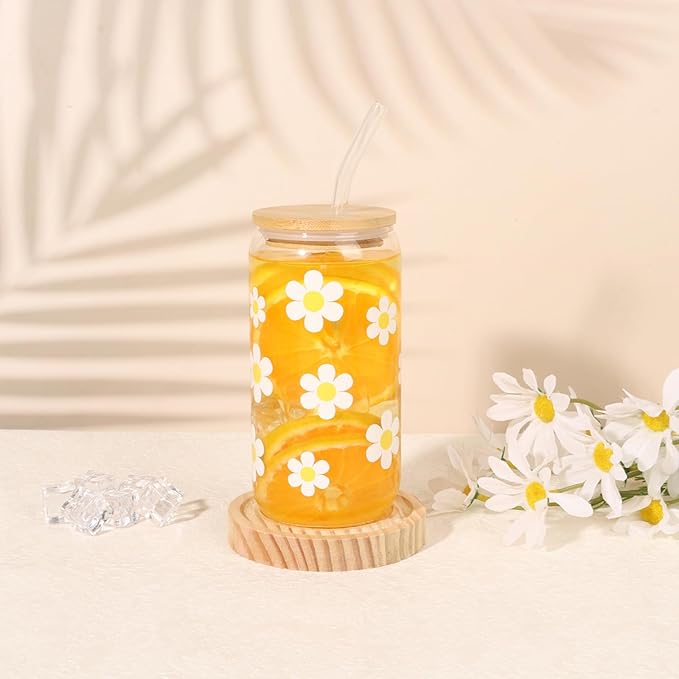 Birthday Gifts for Women Friendship, Teen Girls, Girls, Unique Cute Birthday Gift Box For Girl, Her, Sister, Daughter, Friends, Ideas Cute Daisy Aesthetic Glass Cups Gifts Set