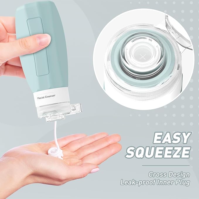 Redfly Travel Bottles for Toiletries, Tsa Approved 3oz Travel Size Containers, Leak Proof Silicone Squeezable Containers for Toiletries, BPA Free Refillable Essentials for Shampoo Conditioner Gray