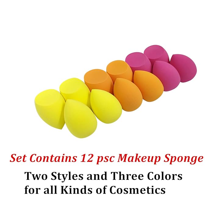 Wiko 12 Pcs Makeup Sponge Set for Foundation Bulk Latex Free Reusable Beauty Sponge Blender Cosmetic Applicator For Powder Cream and Liquid Super Soft Concealer.