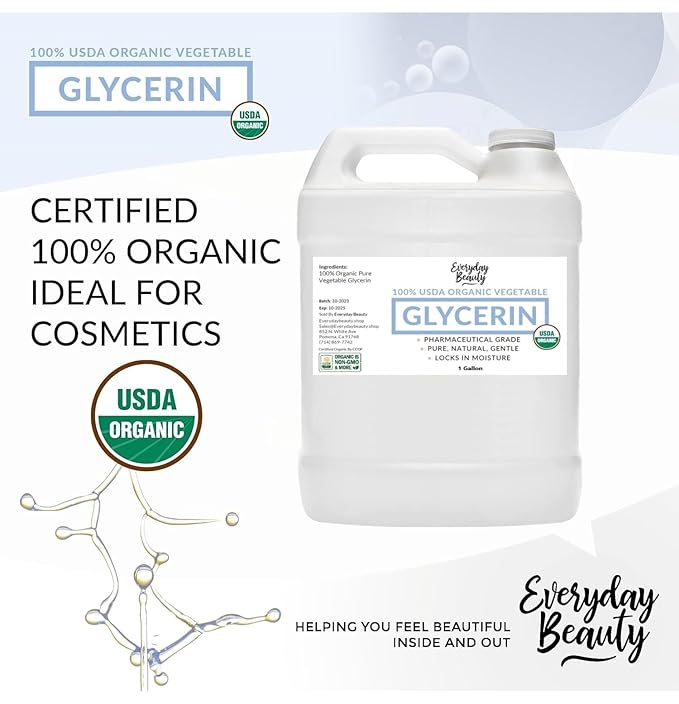 100% Organic Glycerin - Bulk 1 Gallon - For Skin & Hair - Food Grade - USDA Certified - Not From Palm Oil - Perfect Skin and Hair Moisturizer