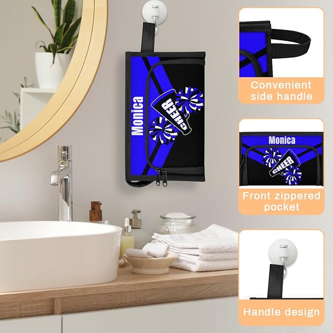 Custom-Makeup-Bag Personalized Travel Toiletry Bag Text Customized Cheer Makeup Bags Cosmetic Bags for Women With Divider & Handle Dark Blue