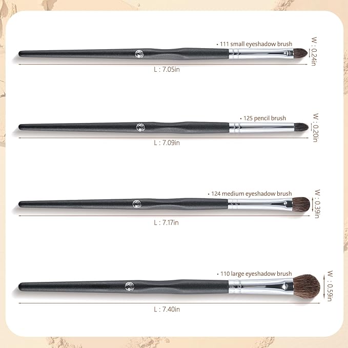 ENERGY Eye Makeup Brush Set 4PCS Professional Eyeshadow Blending Brushes Kit for Eyes Liquid Cream Powder Makeup Up Soft Fluffy Natural Goat Hair for Shader,Smudge,Crease Applicator with Travel Cover