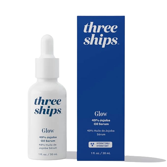 Three Ships - Glow 49% Jojoba Oil Serum | Helps Balance Skin, Control Oil, + Minimize the Look of Pores | Cruelty-Free, Vegan, Paraben-Free, Sensitive Skin Safe (1 fl oz | 30 mL)