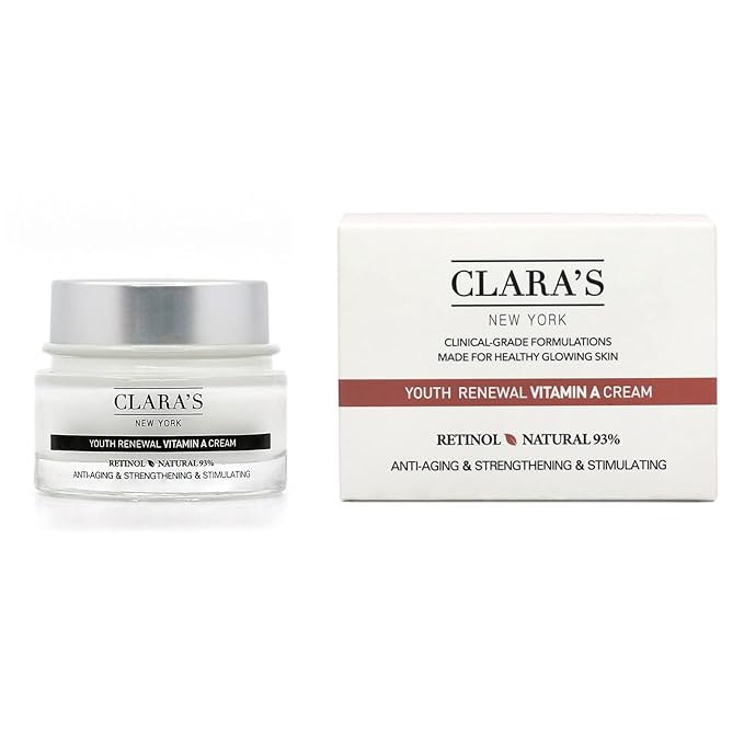 CLARA'S NEW YORK Youth Renewal Retinol (Vitamin A) Facial Cream for Anti-aging, Reducing wrinkles - Rich, Non-sticky, Fast-absorbing Formula, 50ml MADE IN USA