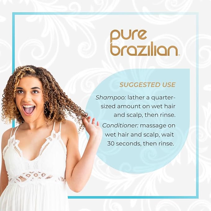 Pure Brazilian Anti-Frizz Daily Shampoo & Conditioner, Salt-Free & Color Safe, Enriched with Keratin, Argan Oil & Acai, 13.5 Ounce (400 Milliliter)