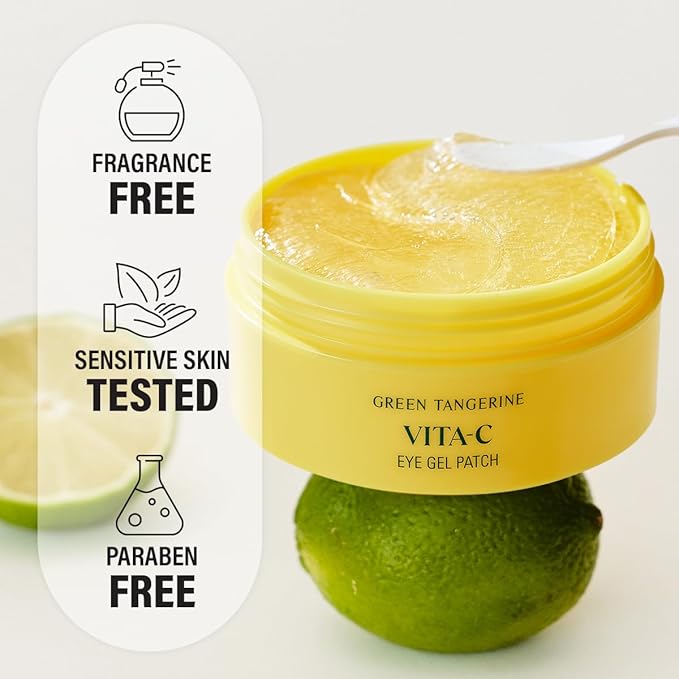 GOODAL Green Tangerine Vitamin C Eye Patches 60 Sheets – Hydrating Gel Under Eye Masks for Tired Puffy Eyes, Korean Skincare, Glass Skin Look, Daily Self Care Essentials