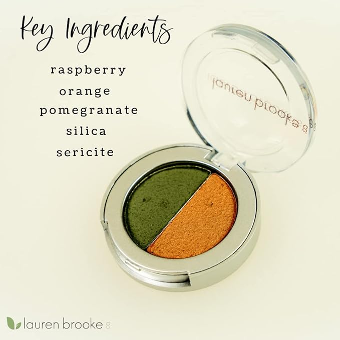 Lauren Brooke Cosmetiques Pressed Eye Shadow Duo, Richly Pigmented Natural Eyeshadow, EU Certified Organic Makeup For Women (Evergreen/Indian Summer)
