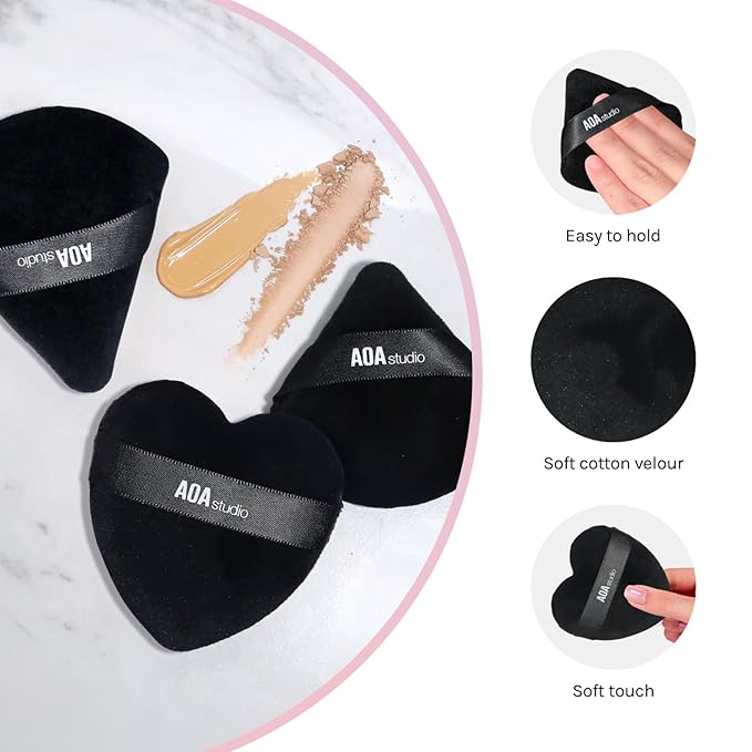AOA Studio Velvet Puffs Makeup Puff Set of 6 Loose Powder Body Powder, Velour Makeup Blender Sponge Foundation Blending Sponges Set Beauty Makeup Tools(Black/Peach) (Small black/Big black/Heart black)