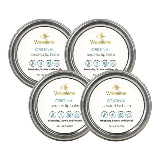 Waxelene Original Aerated Lip Balm Tin 4pc, Best Lip Balm Ever Organic Multipurpose Ointment Baby Eczema Dry Sensitive Skin Body Hand Face Moisturizer