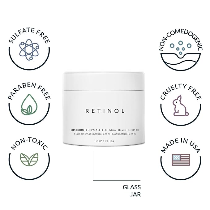 Retinoid Cream - 4.25% Retinol Night Moisturizer for Face & Neck with Collagen, Peptides & Hyaluronic Acid - Anti Aging Wrinkle Cream, Improves Skin Tone & Texture, 3.4 oz