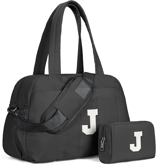 Travel Essentials-Women Duffle Bag with Initial, Personal Item Travel Bags，Gifts for Teen Girls-Gym Bag with Wet Pocket，Lightweight Travel Bags Personalized Tote with Makeup Pouch