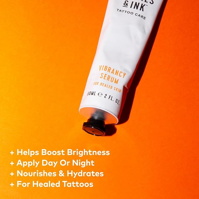 Stories & Ink Tattoo Care | VIBRANCY SERUM for healed skin - Overnight Treatment for Faded Tattoos to Brighten Pigments & Enhance Ink Intensity, 60 mL / 2 Fl Oz