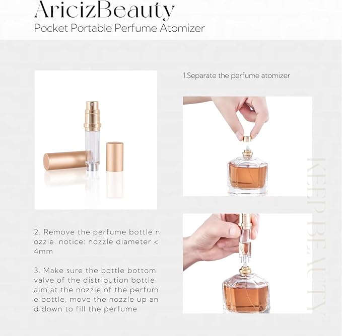 Travel Refillable Perfume Fragrance Atomizer 0.17fl.oz/5ml. Cologne Pocket Recyclable Portable Sprayer Bottle. Mini Scent Pump Case Dispenser Perfume Container (DEEP GREY + ROSE GOLD)